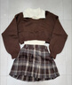 G.DUCK HELLO小黃鴨女童韓系美拉德連衣裙子2026超火早春穿搭一整套女大童短裙 三件套【咖色毛衣+杏色背心+咖格半身裙】 130 cm 曬單實(shí)拍圖