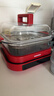 大宇【0塑料0涂層】玻璃電蒸鍋多功能鍋 燉蒸煮一體 煎烤涮火鍋 多層大容量蒸汽鍋 10L 蒸鍋復古紅 曬單實(shí)拍圖