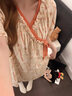 另約云朵棉短袖日系睡袍女睡裙夏季睡衣帶胸墊寬松夏天新款家居服浴袍 杏色印花 【固定胸墊】 M 曬單實(shí)拍圖