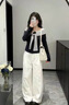 妍莉芬（yanlifen）韓系搭配一整套裝女2026春季新款學(xué)院風(fēng)假兩件上衣闊腿長(cháng)褲兩件套 藏青色上衣+白色長(cháng)褲套裝 M 45/55kg 曬單實(shí)拍圖