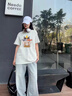 棉致純棉貓咪印花短袖t恤女夏季新款打底衫潮流寬松半袖設計感衣服 02103白灰色【高品質(zhì)】 L 100-115斤 曬單實(shí)拍圖