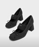 CHARLES&KEITH粗高跟蝴蝶結瑪麗珍鞋單鞋生日禮物送女友CK1-60580321 BLACK TEXTURED黑色紋理 37 （235） 曬單實(shí)拍圖