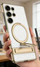 適用三星s25ultra手機殼Magsafe無(wú)線(xiàn)圈電鍍 素皮凱旋支架皮套 內磁鎳圈-優(yōu)雅白 SM-S25Ultra 曬單實(shí)拍圖