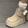 尚芭芙冬季厚底雪地靴女2026新款復古小個(gè)子增高加絨保暖棉鞋勃肯短靴子 米白色 加絨 37 (235mm) 曬單實(shí)拍圖