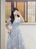 程朵連衣裙夏季2026新款收腰約會(huì )碎花中長(cháng)裙海邊度假法式學(xué)生女生裙子 藍色 均碼 (可備注碼數) 曬單實(shí)拍圖