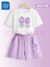 真維斯童裝女童夏季套裝2026新款兒童純棉短袖T恤時(shí)尚中大童休閑花苞腰短褲 白/J紫紗蝴蝶結-紫/J紫紗蝴蝶結K 150 曬單實(shí)拍圖