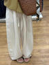 棠暖白色亞麻彎刀褲女2026春夏薄款冰絲高腰休閑褲子慵懶感運動(dòng)闊腿褲 白色常規款 （推薦身高155-165CM ） S 建議（90-105斤）選 曬單實(shí)拍圖