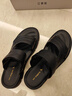 紅蜻蜓涼鞋男鞋拖鞋夏季牛皮大碼沙灘鞋露趾透氣兩穿WTT221181TJ黑色45 曬單實(shí)拍圖