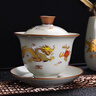 幽云水高端景德鎮汝窯套裝龍鳳呈祥米黃變色禮盒家用泡茶壺陶 10頭米黃變色汝窯龍鳳呈祥蓋碗茶 曬單實(shí)拍圖
