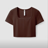 蕉內【趙露思同款】涼皮女士修身方領(lǐng)短款T恤涼感舒適親膚短袖 紅茶棕 M 曬單實(shí)拍圖