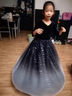 迪牧歐女童黑色晚禮服公主裙兒童小女孩主持人鋼琴演奏合唱指揮演出服夏 星空黑中袖 110 曬單實(shí)拍圖