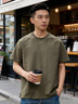 貴色高端高密竹節棉短袖T恤男純棉復古夏季新款圓領(lǐng)純色薄款體恤 橄欖綠 L  適合130-145斤 曬單實(shí)拍圖