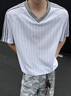 NEW OR MODE復古條紋V領(lǐng)短袖t恤男夏季新款透氣寬松運動(dòng)上衣百搭休閑半袖內搭 白色【高品質(zhì)】 XL 【建議130-150斤】 曬單實(shí)拍圖