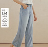 茵曼（INMAN）天絲|復古高腰寬松水洗直筒褲2026夏季女裝新款休閑垂感闊腿長(cháng)褲  淺牛仔藍 29 曬單實(shí)拍圖