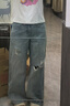 UR2025秋季新款女裝丹寧回潮水洗破洞腰帶牛仔長(cháng)褲UYV850131 曬單實(shí)拍圖