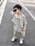 G.duck小黃鴨童裝兒童夏裝襯衫套裝男童夏季短袖酷帥男孩夏款寶寶襯衣 綠色套裝 90 (建議80-90cm 1-2周歲） 曬單實(shí)拍圖