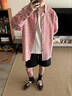 棉之雪美式色織格紋泡泡紗寬松廊形短袖襯衫男設計感小眾ins外套潮 粉色 2XL 【170CM-180CM】 曬單實(shí)拍圖
