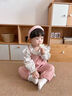 G.duck寶寶套裝春秋款碎花洋氣娃娃領(lǐng)襯衫刺繡背帶褲兩件套春季嬰兒衣服 米白色 80 cm 曬單實(shí)拍圖