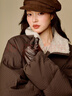 茵曼2025冬季女裝新款羊羔毛領(lǐng)牛角扣厚羽絨服保暖短款面包服外套 深咖色 S 158-162cm/100-110斤 曬單實(shí)拍圖