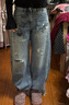 UR2025秋季新款女裝潮流涂鴉破洞磨破彎刀牛仔長(cháng)褲UYV850150 曬單實(shí)拍圖