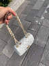 Reessy奢侈高端品牌2026新款女包真皮單肩斜挎包高級感菱格鏈條小方包女 米白色 曬單實(shí)拍圖