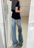 棉致淺藍色微喇牛仔褲女春秋季新款小個(gè)子寬松顯瘦不貼腿休閑喇叭褲子 ZC-109淺藍色【高品質(zhì)】 L 100-120斤 曬單實(shí)拍圖