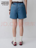 Teenie Weenie小熊牛仔短褲女夏季韓版簡(jiǎn)約休閑松緊高腰時(shí)尚牛仔褲女 深藍色 S (160) 曬單實(shí)拍圖