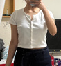 UR2026夏季新款女裝休閑簡(jiǎn)約百搭紐扣式修身短袖T恤UYY450058+ 本白 (偏短) L 曬單實(shí)拍圖