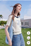 百圖（betu）女裝2026年春夏新款字母印花針織衫簡(jiǎn)約顯瘦短袖潮流上衣2603T99 米白 S 曬單實(shí)拍圖