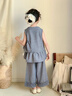 班喜迪女童套裝夏裝2026新款時(shí)髦洋氣寶寶無(wú)袖上衣褲子兒童夏季衣服童裝 灰藍 130 曬單實(shí)拍圖