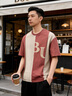貴色高端撞色設計感寬松大碼短袖T恤男夏季新款美式休閑純棉半袖體恤 朱砂紅 L  適合130-150斤 曬單實(shí)拍圖