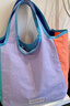 多巴胺拼色尼龍托特包小眾設計帆布包輕便可折疊手提包媽媽包 紫色 曬單實(shí)拍圖