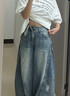 衣然呈品個(gè)性街頭時(shí)尚潮流闊腿牛仔褲女春秋新款高腰顯瘦寬松拖地長(cháng)褲子女 藍色 M 【建議95-110斤】 曬單實(shí)拍圖