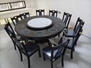 毅展新中式火鍋桌電磁爐一體一人一鍋飯店商用實(shí)木圓桌家用小火鍋餐桌 黑紫檀（配雪山白巖板轉盤(pán)） 1.5m 8椅+8個(gè)電磁爐 曬單實(shí)拍圖