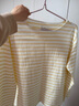 MUJI女式 粗棉線(xiàn)條紋長(cháng)袖T恤上衣打底衫女款女裝純棉春季BB2ADC6S 黃色條紋 L (165/88A) 曬單實(shí)拍圖