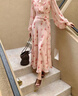 鹿王戀雪高檔碎花雪紡連衣裙女士夏季2026年新款收腰顯瘦氣質(zhì)百搭長(cháng)裙子 藕粉色 L 曬單實(shí)拍圖