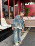 女童牛仔套裝韓版洋氣春裝兩件套2026新款兒童薄款外套春秋季衣服 彩色牛仔 120 cm 曬單實(shí)拍圖