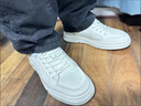 百麗男鞋牛皮革小白鞋春夏厚底一腳蹬休閑板鞋 白色-內增高6cm 41 曬單實(shí)拍圖