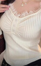 浪莎（LangSha）設計感小眾V領(lǐng)蕾絲打底衫女新款毛衣內搭洋氣針織上衣 白色 均碼 曬單實(shí)拍圖