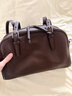 裘真植鞣頭層羊皮悠悠保齡球包女復古休閑大容量手提單肩包 咖啡色肩帶款-羊皮 曬單實(shí)拍圖