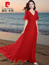 皮爾卡丹2026新款紅色大擺裙氣質(zhì)連衣裙夏季拍照雪紡長(cháng)款度假顯瘦沙灘長(cháng)裙 紅色 4XL 建議145-158斤 曬單實(shí)拍圖