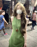 巧丂法式復古綠色吊帶背心連衣裙女子夏季2025新款小個(gè)子收腰氣質(zhì)長(cháng)裙 綠色 請根據詳情尺寸數據選碼 L 曬單實(shí)拍圖