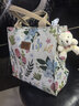 途尊上班新款帶飯盒袋子加厚外出午餐手提包帆布媽咪便攜小拎包高顏值 米白色花朵 升級款式背面有拉鏈口袋 曬單實(shí)拍圖