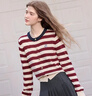 百圖（betu）女裝2025秋季新款毛針織衫拼色條紋簡(jiǎn)約長(cháng)袖上衣女2509T39 曬單實(shí)拍圖