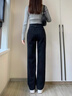 棉致黑色闊腿牛仔褲女春季新款高腰大碼顯瘦寬松胖mm直筒休閑褲子女 C122黑色【常規高品質(zhì)】 L 105-115斤 曬單實(shí)拍圖