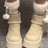 尚芭芙冬季厚底雪地靴女2026新款復古小個(gè)子增高加絨保暖棉鞋勃肯短靴子 米白色 加絨 37 (235mm) 曬單實(shí)拍圖