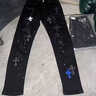 益帛（YIBO）黑色破洞牛仔褲男士春季新款美式高街十字燙鉆修身小腳休閑長(cháng)褲子 黑色 31  【建議115-125斤】 曬單實(shí)拍圖