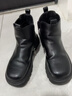 芭比兒童靴子女童短靴春秋單里馬丁靴女童皮鞋切爾西皮靴DA6566 黑 38 曬單實(shí)拍圖
