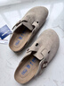 BIRKENSTOCK勃肯德國進(jìn)口男女款牛皮絨面革軟底Boston包頭拖鞋 灰色窄版560773 36 曬單實(shí)拍圖