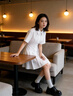 UR夏季新款女裝通勤風(fēng)壓褶修身短袖棉質(zhì)連衣裙UWU740075 本白 S 曬單實(shí)拍圖